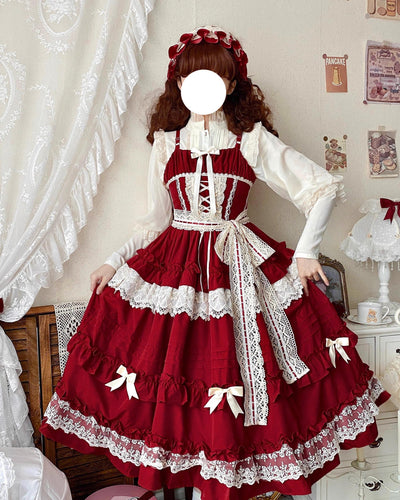 (BFM)Qianmu~Lilianne~Elegant Lolita Ruffled Hem JSK Dress Multicolors S red JSK 