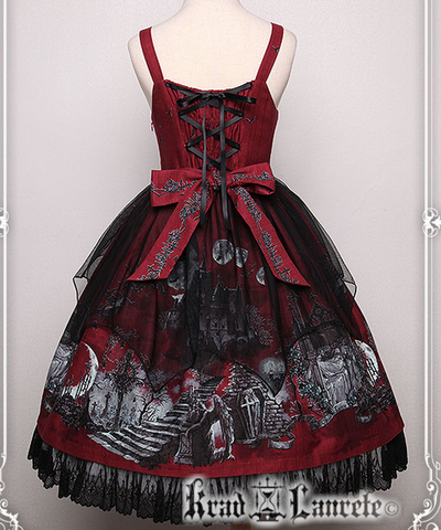 Krad Lanrete~Gothic Lolita JSK Bat Print Multicolors L JSK1 normal waist dark red