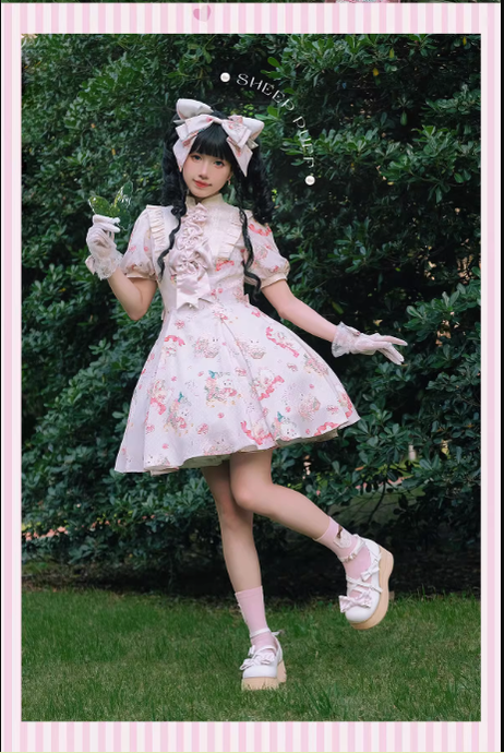 (BFM)Sheep Puff~Candy Tea~Sweet Lolita Shoes Striped Bow Thick-Soled Shoes   