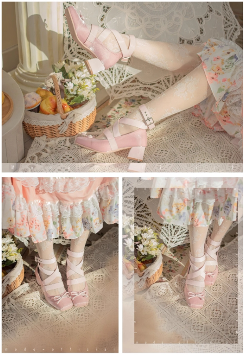 (BFM)MODO~Elegant Lolita Shoes Ballet Round-toe Mid-heel Shoes   