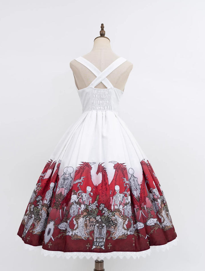 Nn Star - Dragon Bone Lily - Bone Printed Bust-Supporting Gothic Lolita JSK