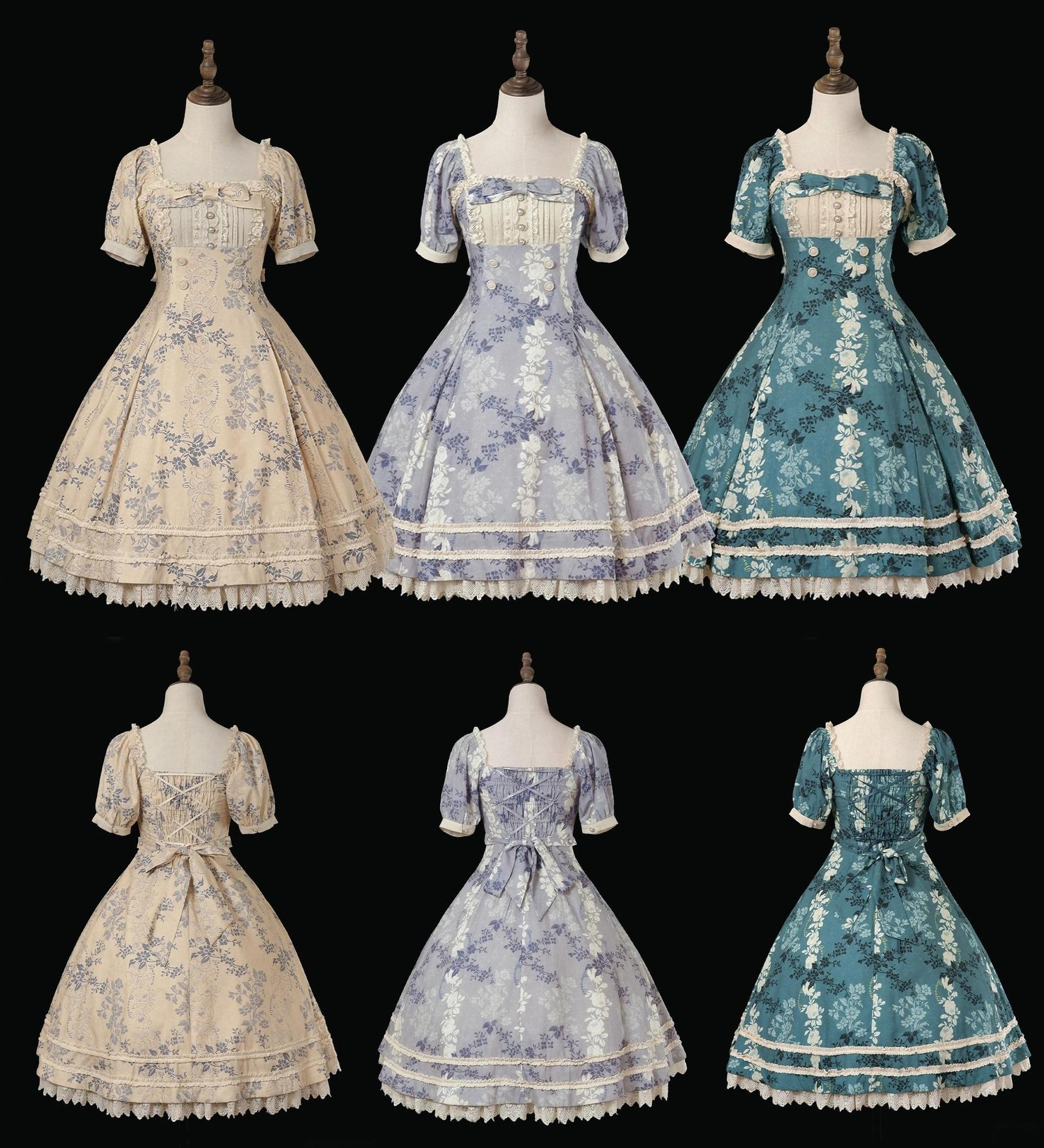 When flowers bloom - Classic Lolita Printed Dress, Ruffles & Bow 45181:838894
