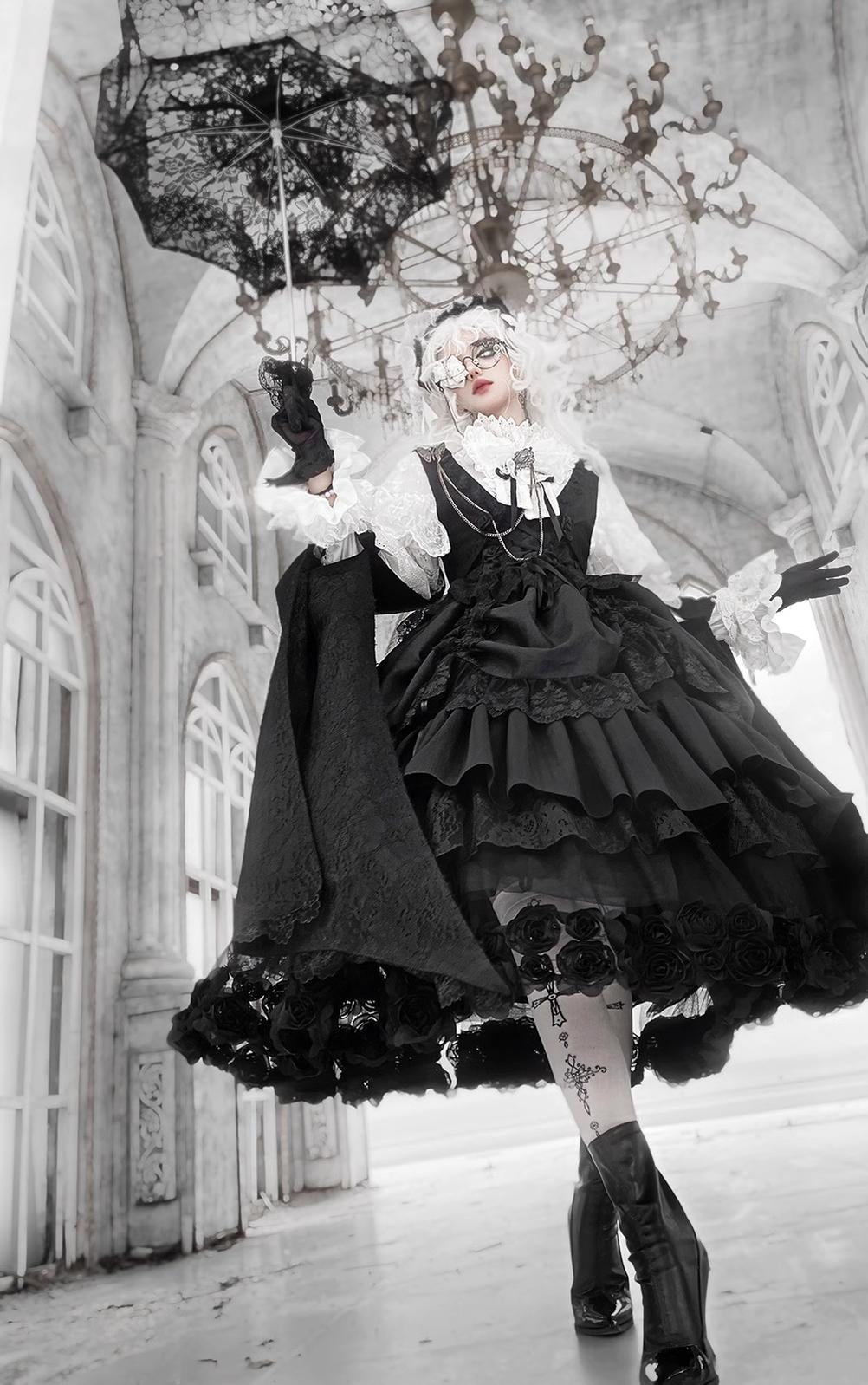 (BFM)Bramble Rose~Rose Deacon~Elegant Lolita Dress Black and White OP