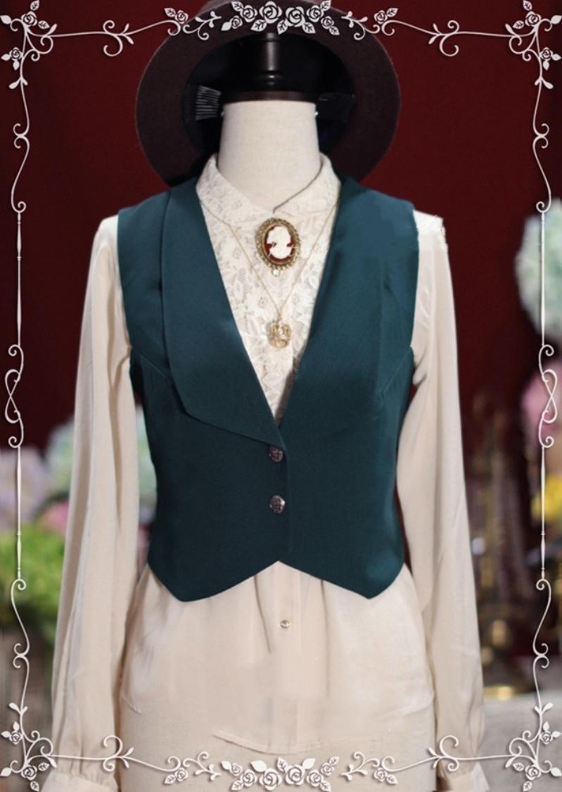 Tiny Garden~Old Love Songs~Lolita Elegant Vintage SK and Waistcoat S-waistcoat only dark green 