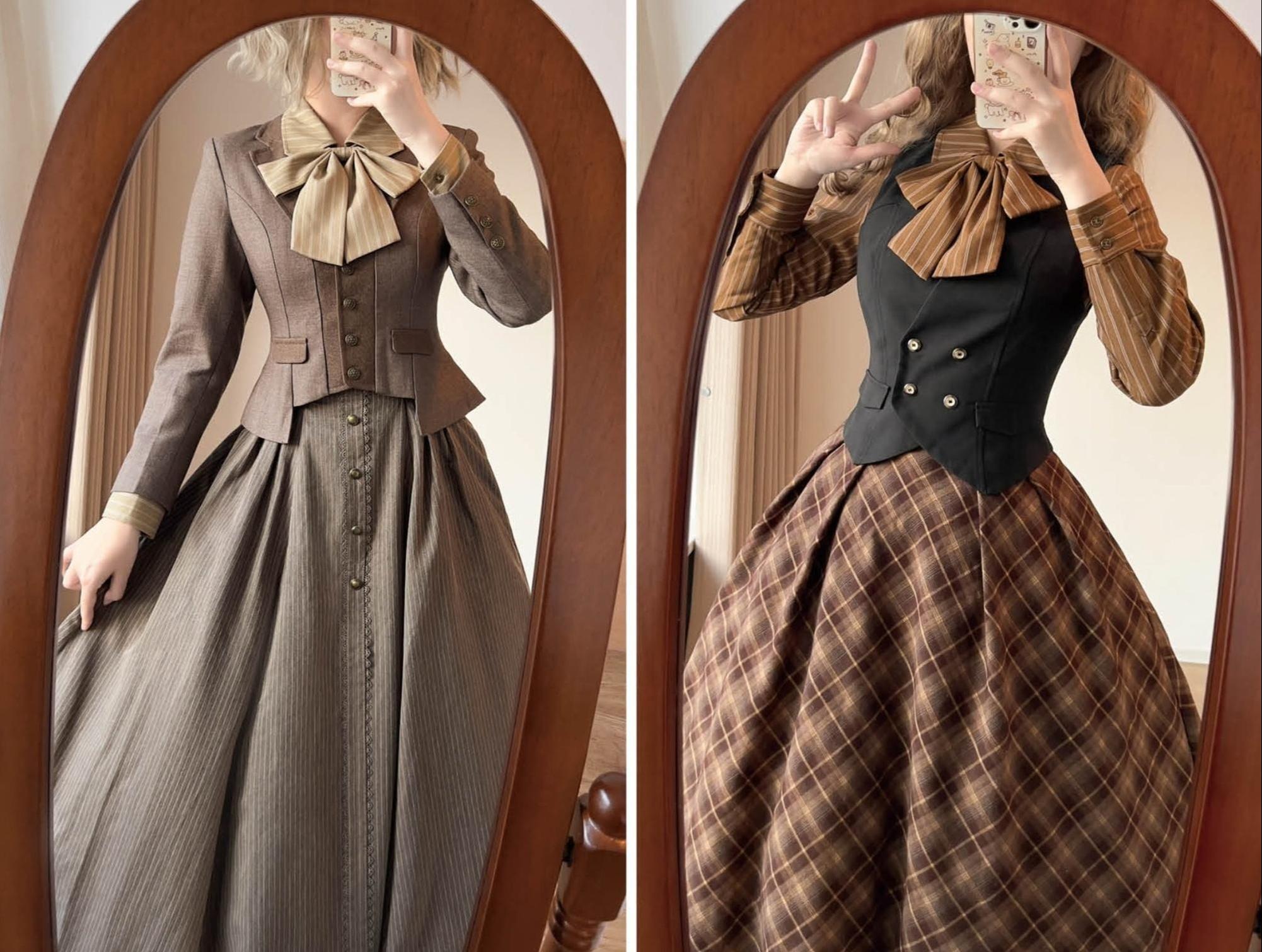 Forest Wardrobe - Forest Ode - Classic Lolita Striped Shirt, Detachable Bow Tie 44272:802011