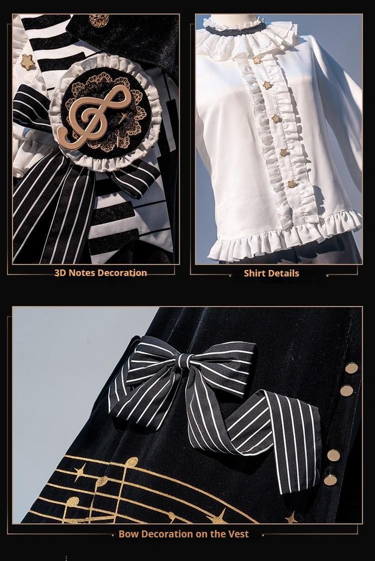 Forest Fluorescent Carps - Black and White Sonata - Ouji Lolita Vest Suit and Vintage Lolita OP Dress 42067:725160