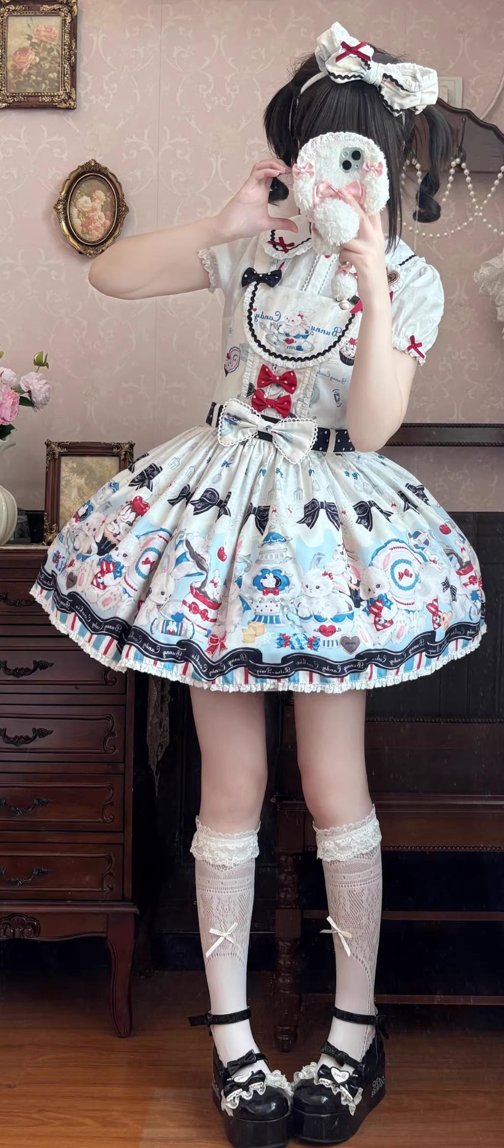 Myth Rabbit Tea Party - Sweet Lolita Dress Set, Bunny Print JSK 44460:809387