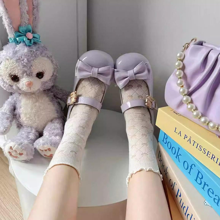 Sheep Puff~Hug Bear~Sweet Lolita Heel Shoes Bear Metal Buckle Bow Shoes   