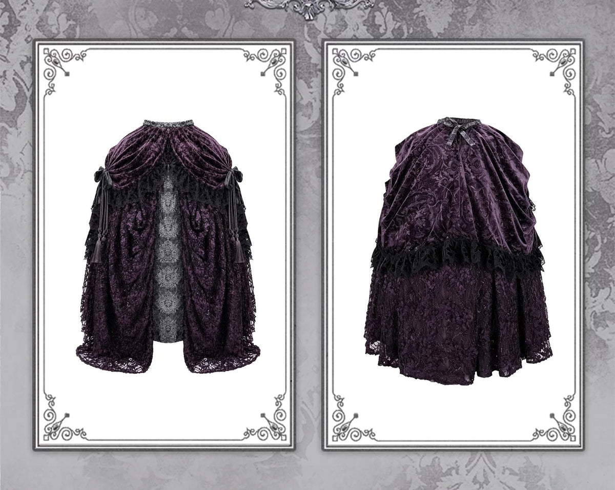 Undead's Gift - Halloween Gothic Lolita Draped Panel Skirt Set, 3D floral lace