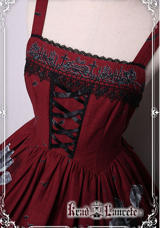 Krad Lanrete~Gothic Lolita JSK Bat Print Multicolors M JSK1 normal waist dark red