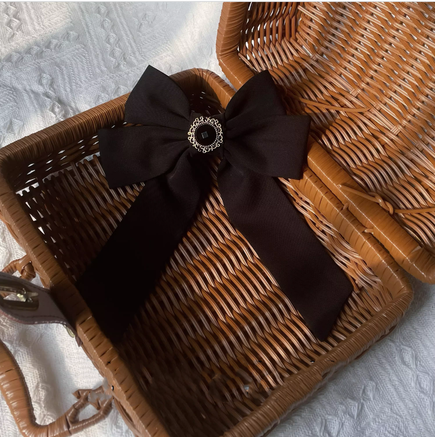 Uncle's Workshop - Worthy Girl - Lolita Bow Clip and Black Top Hat One Size Black Collar Bow