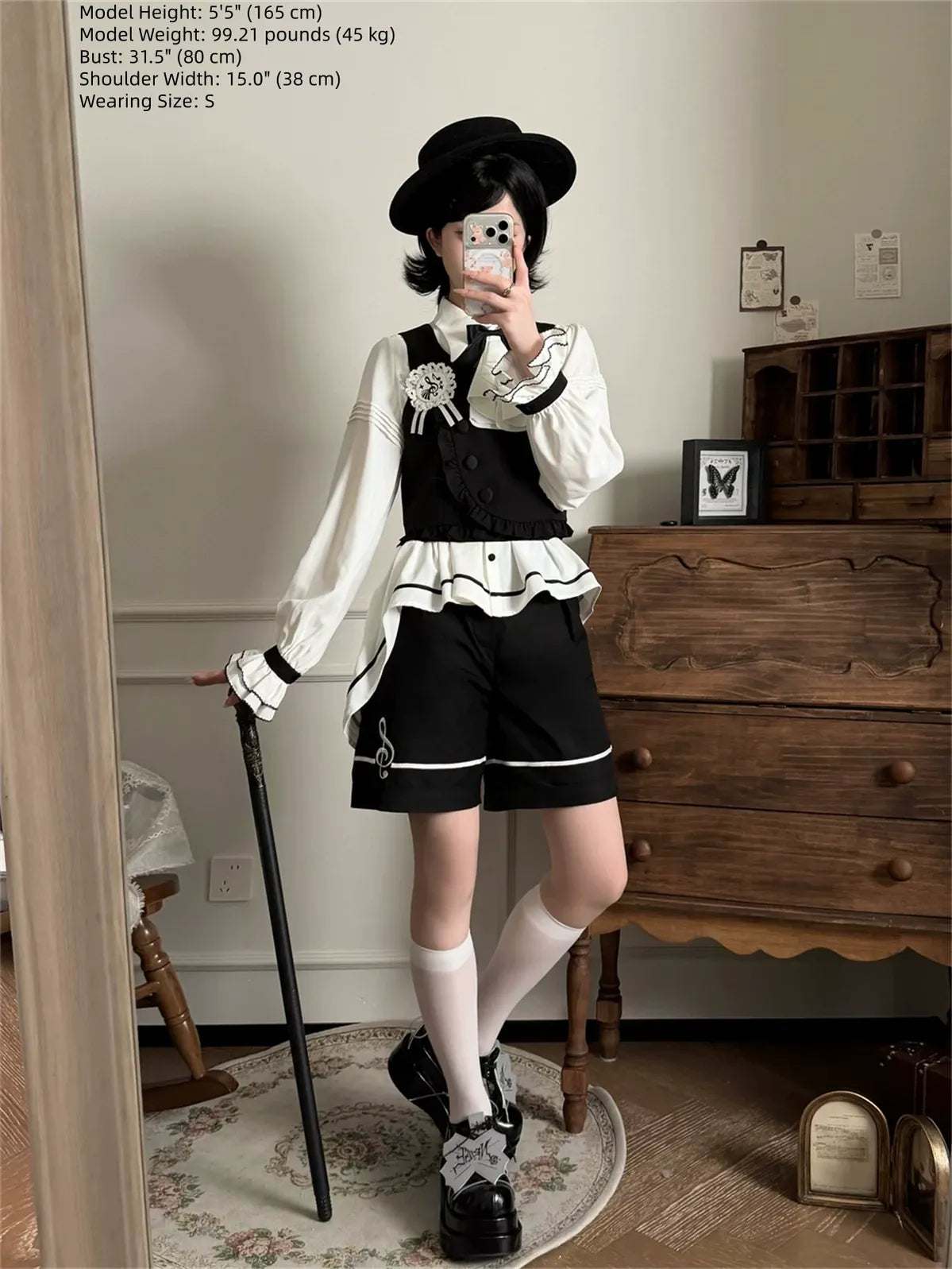 Silent Melody - Ouji Lolita Chiffon Blouse or Musical Note Embroidered Skirt 45484:853589