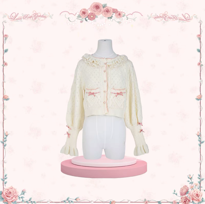 Mademoiselle Pearl~Rose Garden~Elegant Lolita Dress Bridal Floral Dress XS Cardigan (beige): Rose cardigan 