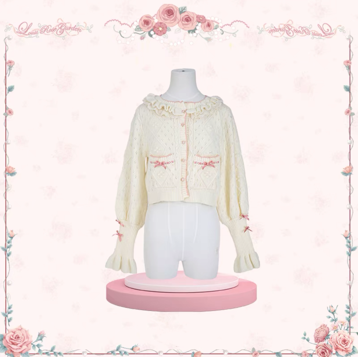 Flower and Pearl Box~Rose Garden~Elegant Lolita Dress Bridal Floral Dress XS Cardigan (beige): Rose cardigan 