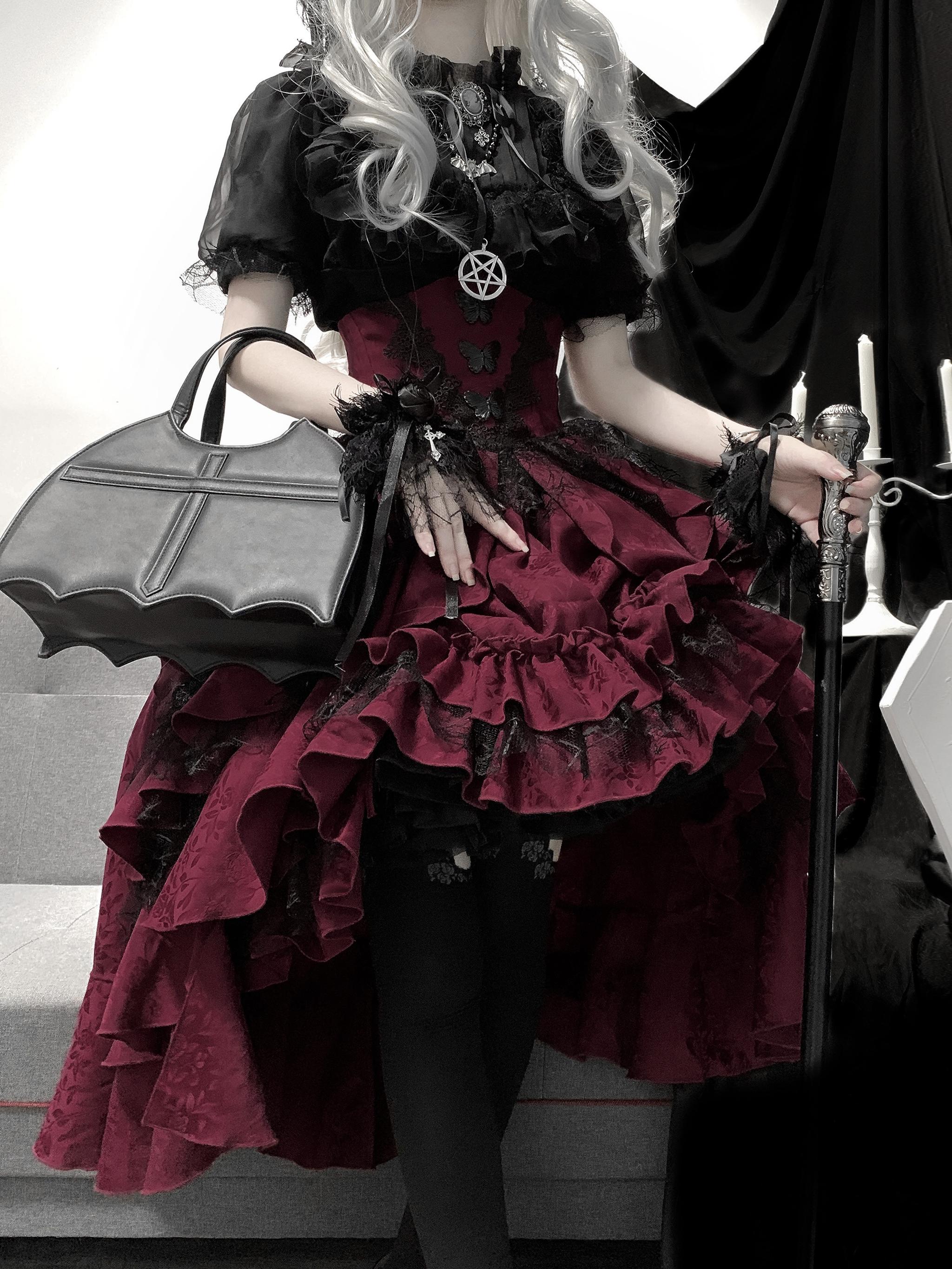 Mistshroud Manor - Gothic Lolita Blouse & Boned Waist SK, Drawstring Lift-up Hem 45909:867720