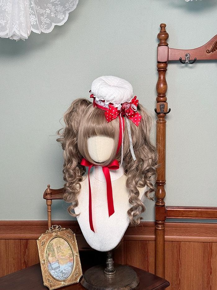Shuang Sheng Xiao Xiong - Bite The Cake - Sweet Lolita Accessories, Red & White Polka Dots One Size Chef Hat