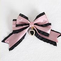 Xiaogui~Sweet Lolita Ribbon Bow Hair Clips letter black powder fish mouth clip  