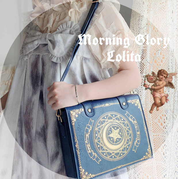 Morning Glory - The Star-Moon Grimoire - Sweet Lolita Crossbody Clamshell bag dark blue(small)