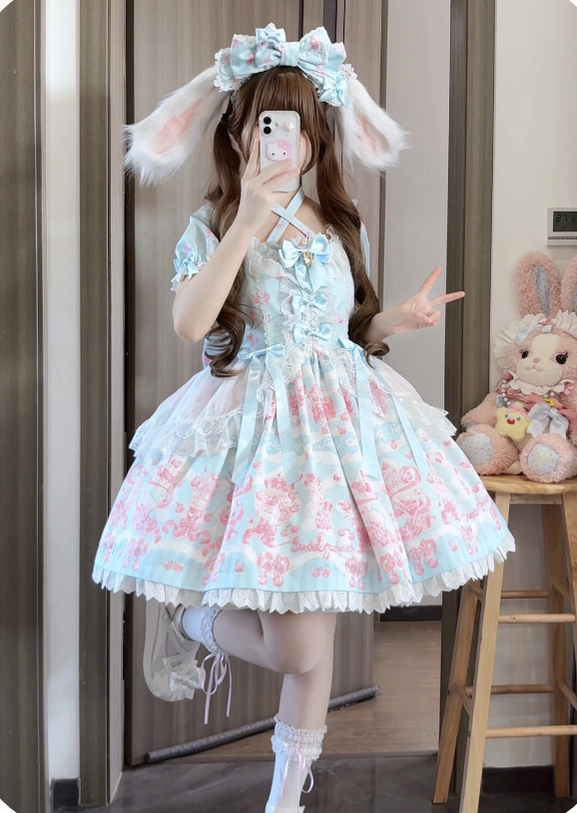 Cherry Parfait - Printed Sweet Lolita Dress, Macaron Colors