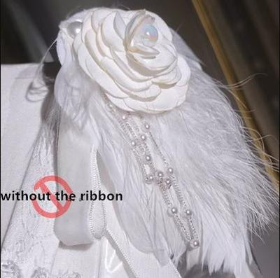 Forest Fluorescent Carps~Black Lady~Gothic Lolita JSK Dress Set S White feather clip(a pair) 