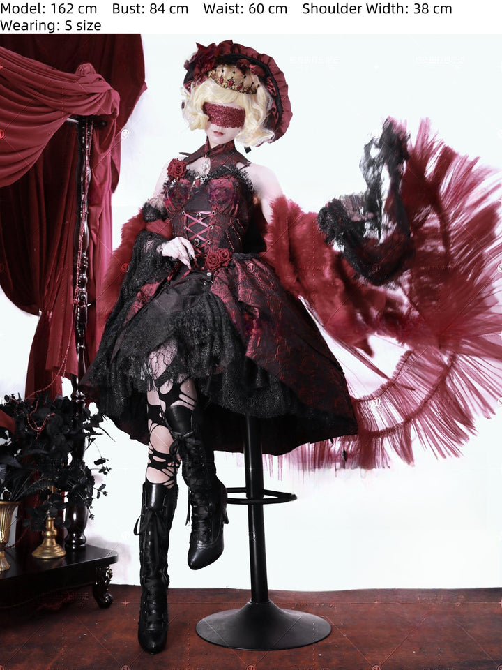 Cornfield Lolita~Rose Blood~Black Red Gothic Lolita JSK Jacquard Court Dress 40688:673088