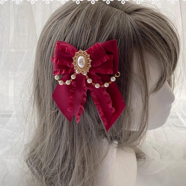 Pretty Girl Lolita~Elegant Lolita Burgundy Rose Headdresses a gem-studded side clip  