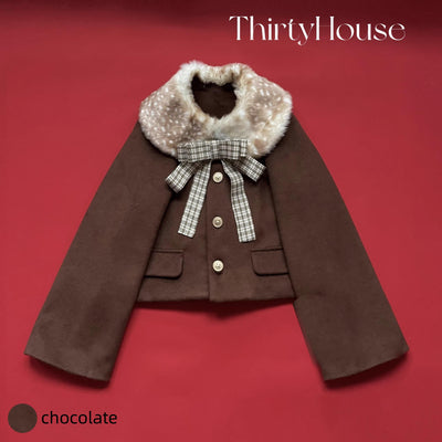 ThirtyHouse~Retro Warm Winter Lolita Wool Coat Short Coat Free size Chocolate 
