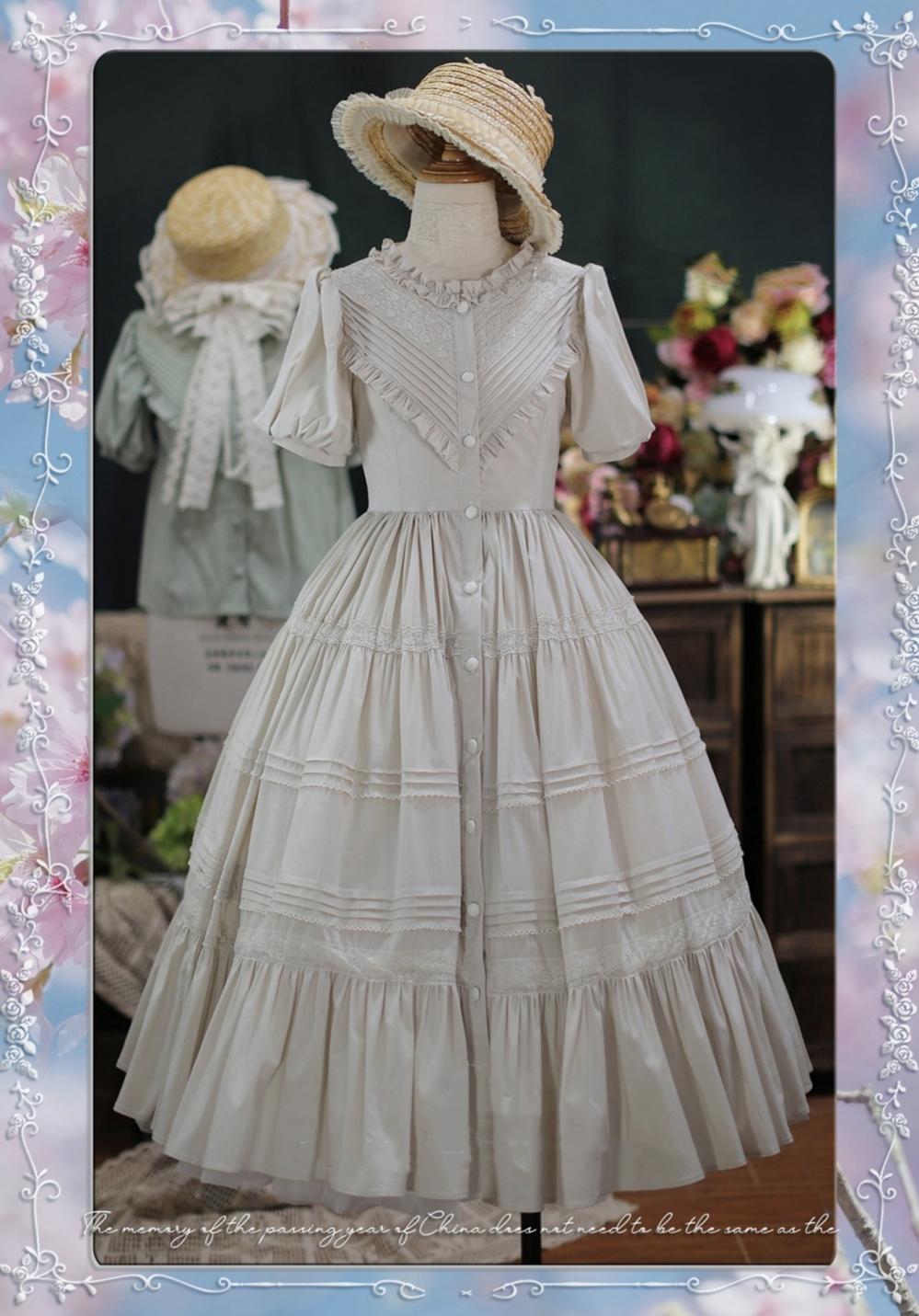 Tiny garden - Elegant Lolita Short Sleeve OP Multicolors S oatmeal color