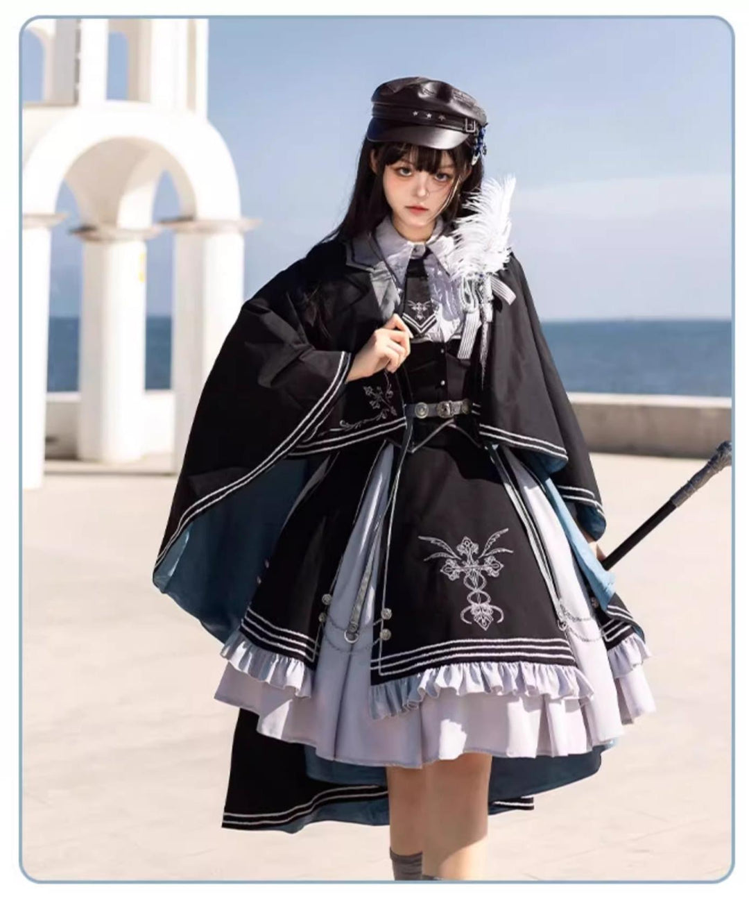 CHUNLV LOLITA~Dark Night Contract~Blue Military Lolita Dress Suit Skirt Elegant OP Cape