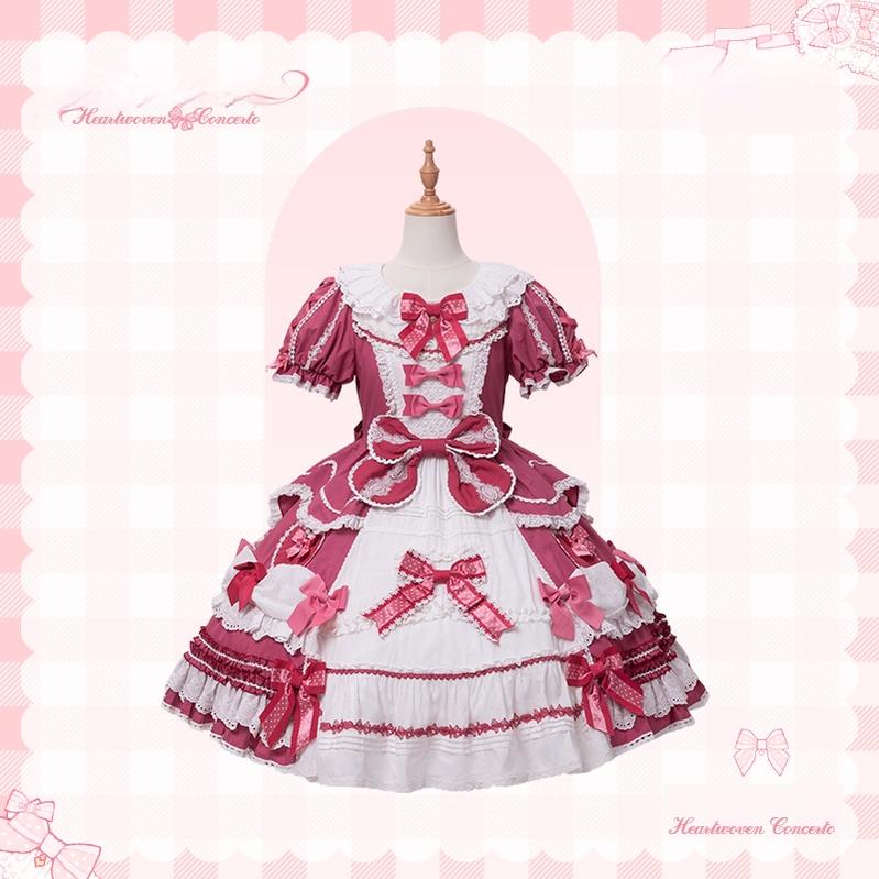 Mademoiselle Pearl - Heart Woven Concerto - IP Collab Sweet Lolita OP Dress, Bow Accents (L M S XL XS) 43765:785888