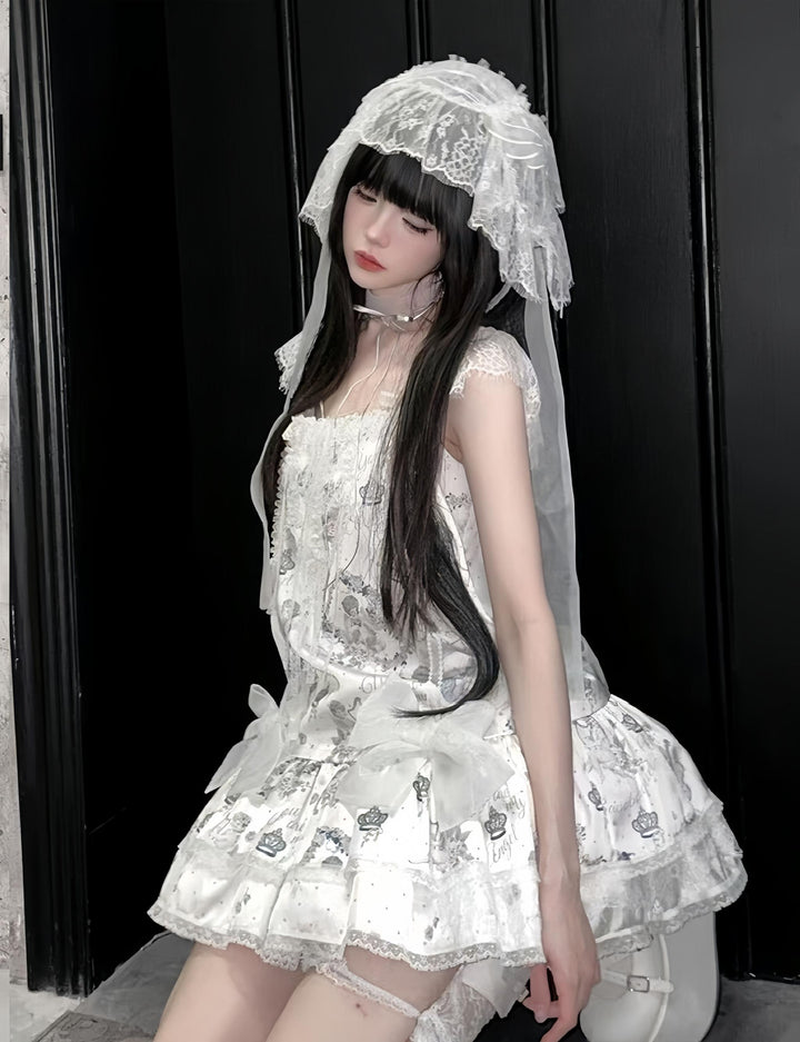 Bacio Bouquet~Hyaline Angel~Daily Lolita Low Waist Dress with Angle Print&Lace Detail