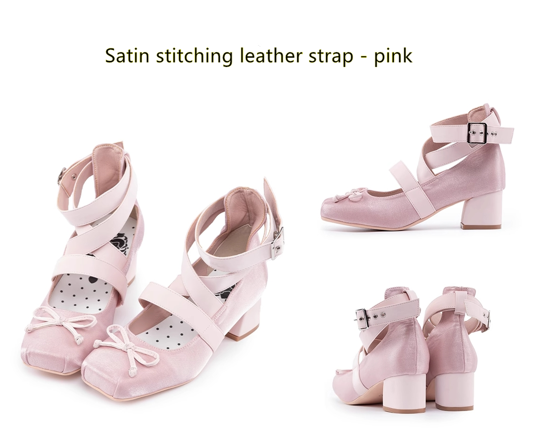 (BFM)MODO~Elegant Lolita Shoes Ballet Round-toe Mid-heel Shoes   