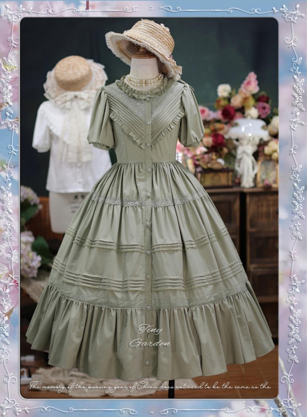 Tiny garden - Elegant Lolita Short Sleeve OP Multicolors S moss green