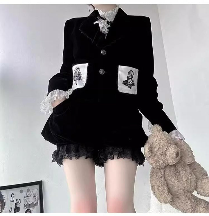 CastleToo~Erosion Heart F-Type~Ouji Lolita Suit Black Velvet Shorts and Skirt 40628:669952