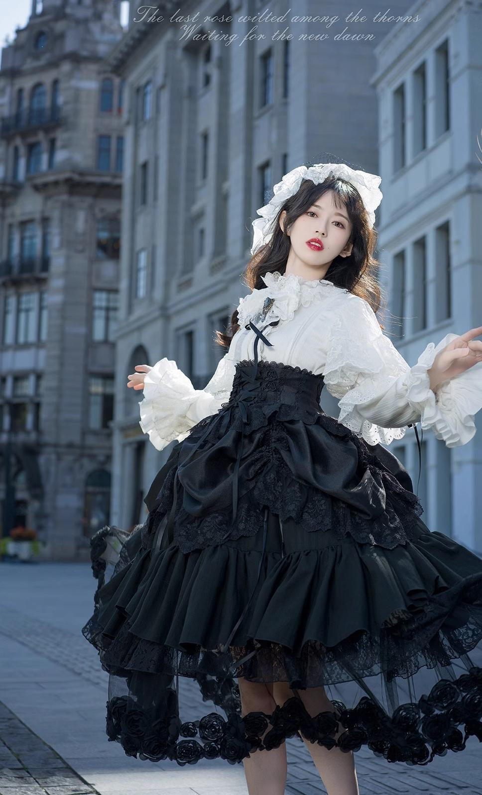 (BFM)Bramble Rose~Rose Deacon~Elegant Lolita Dress Black and White OP