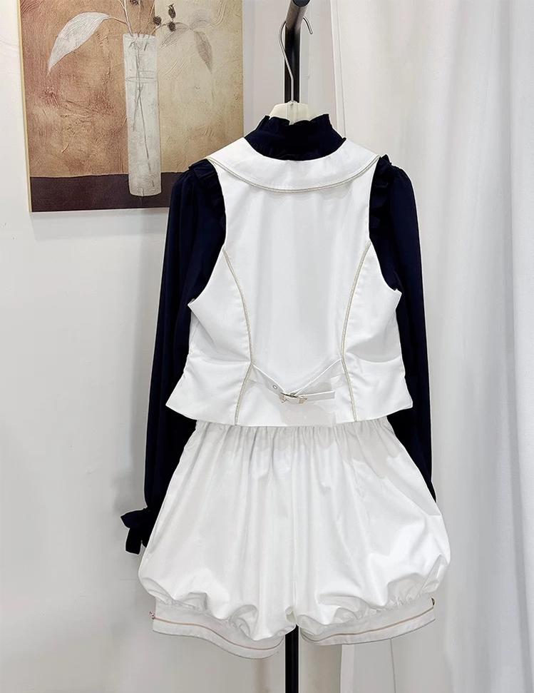 Fallen Holy Star - Ouji Lolita Ruffled Chiffon Blouse & Cape Set, Elastic Shorts 45816:863695
