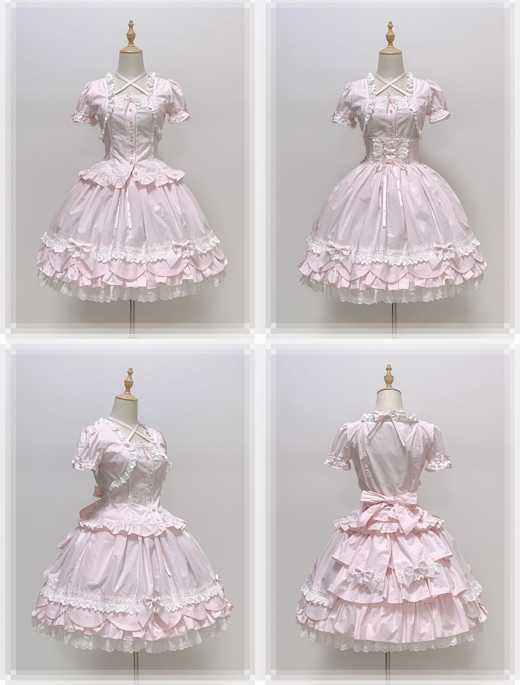 Haruhime Momoko - Cotton Old School Lolita Skirt with Tiered Back Overlay