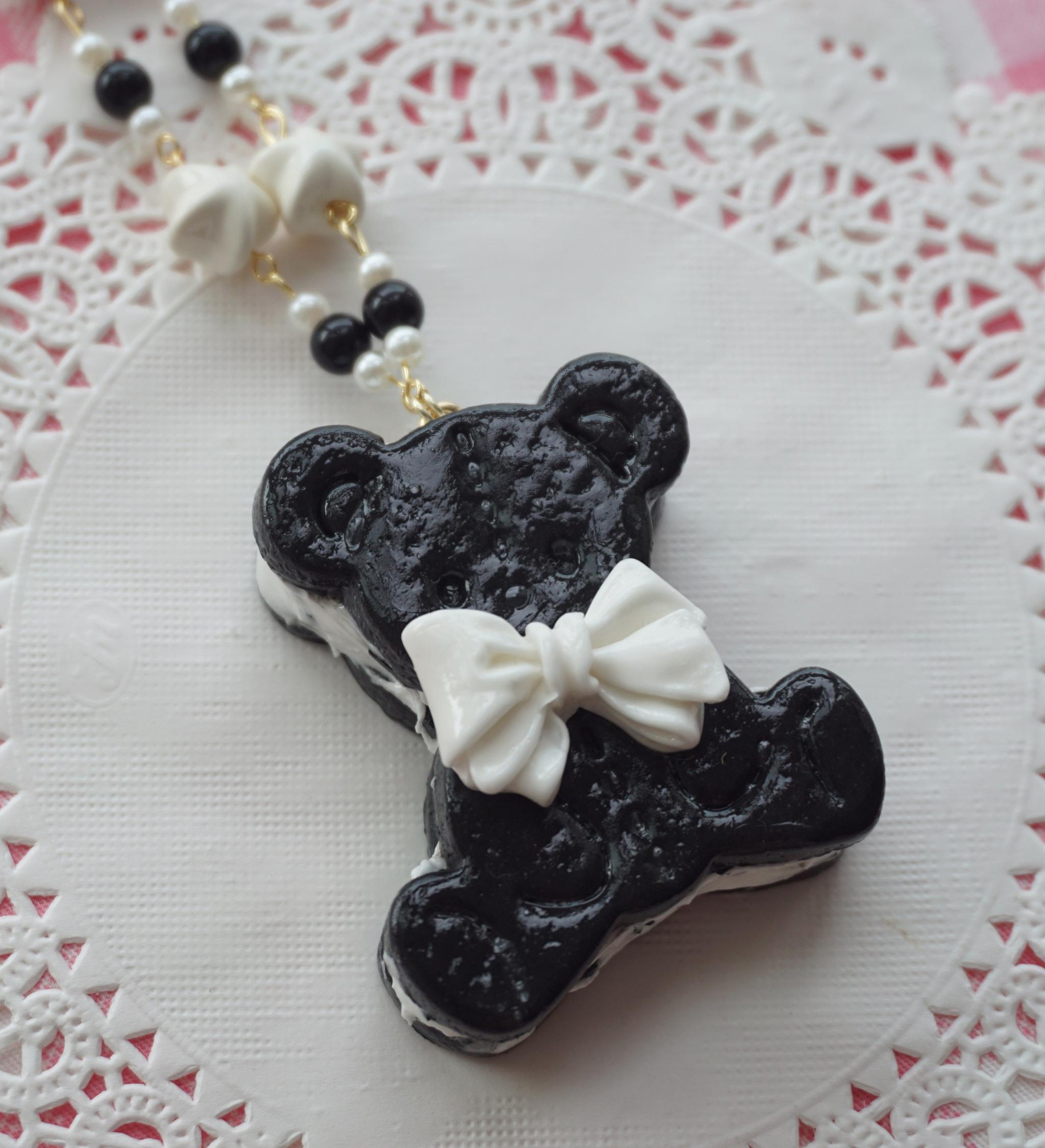 Bear Cookie - Kawaii Lolita Clay Necklace, Bear Cookies Pandent
