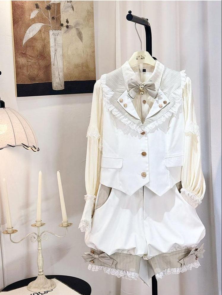 Candy Shop - Ouji Lolita Vest Set, Ruffle Hem Bow Shorts (L M S XL) 45061:832852