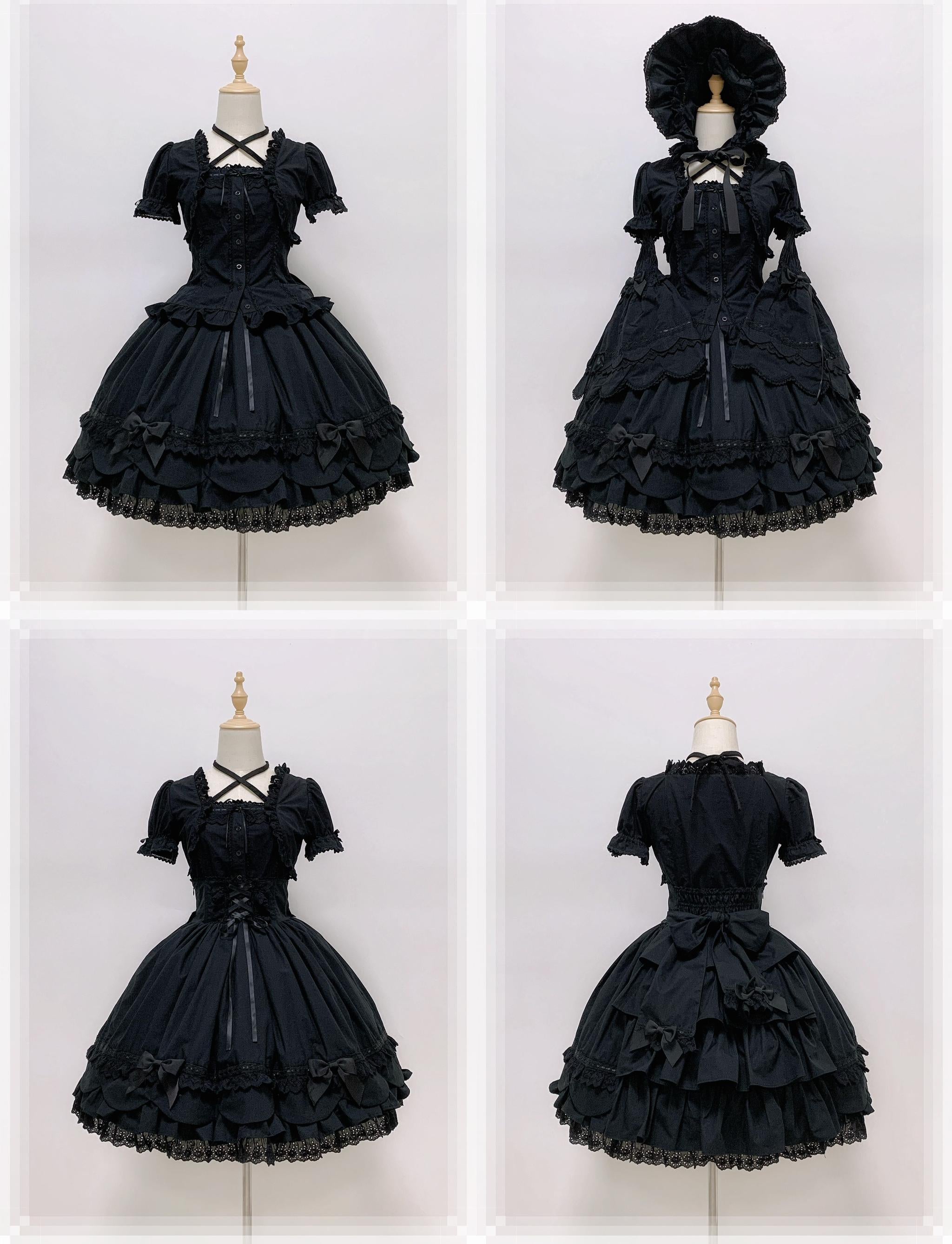 Haruhime Momoko - Cotton Old School Lolita Skirt with Tiered Back Overlay