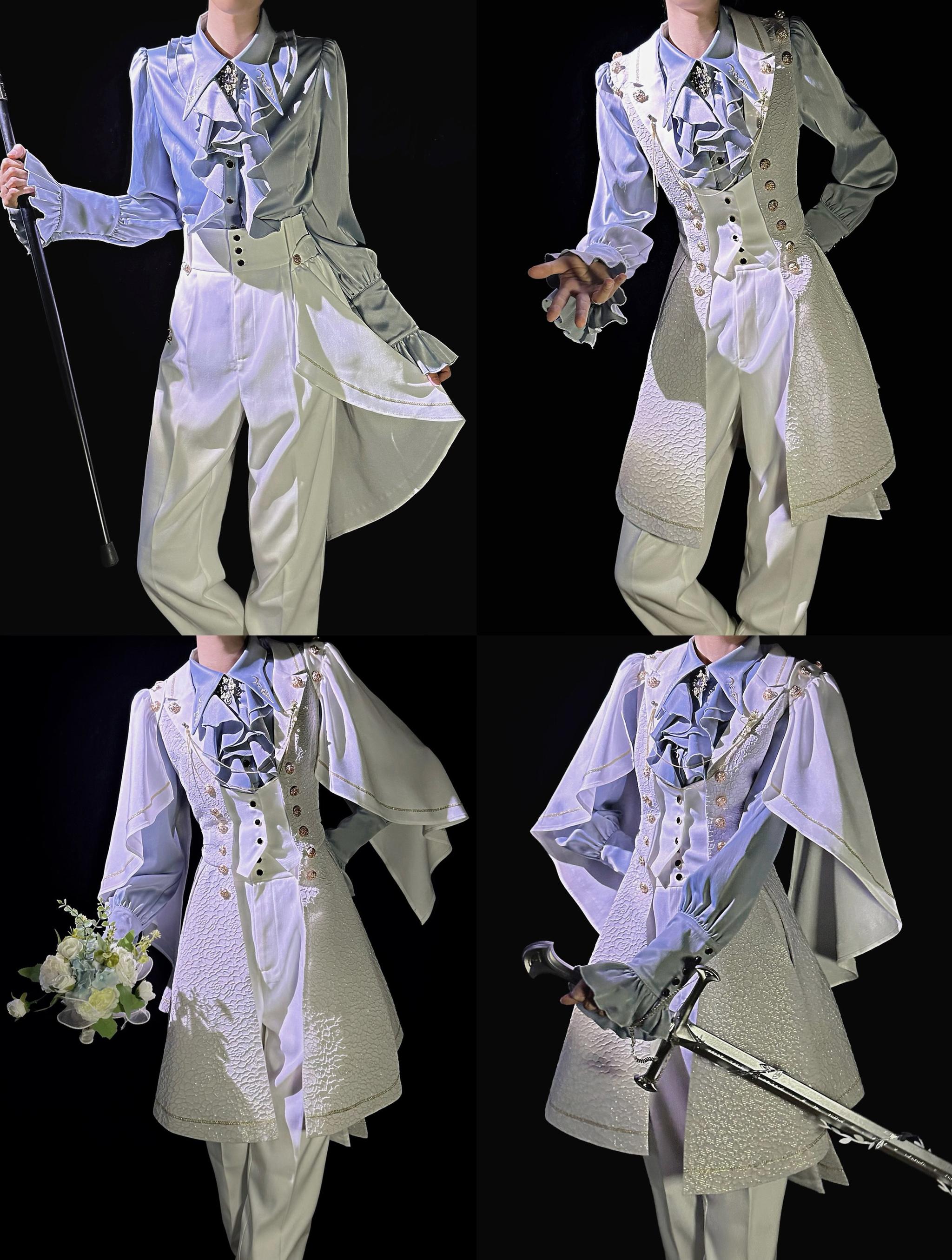 Fallen Moon Code - Retro Military Lolita Capelet-Sleeve Set: Vest, Skirt & Pants