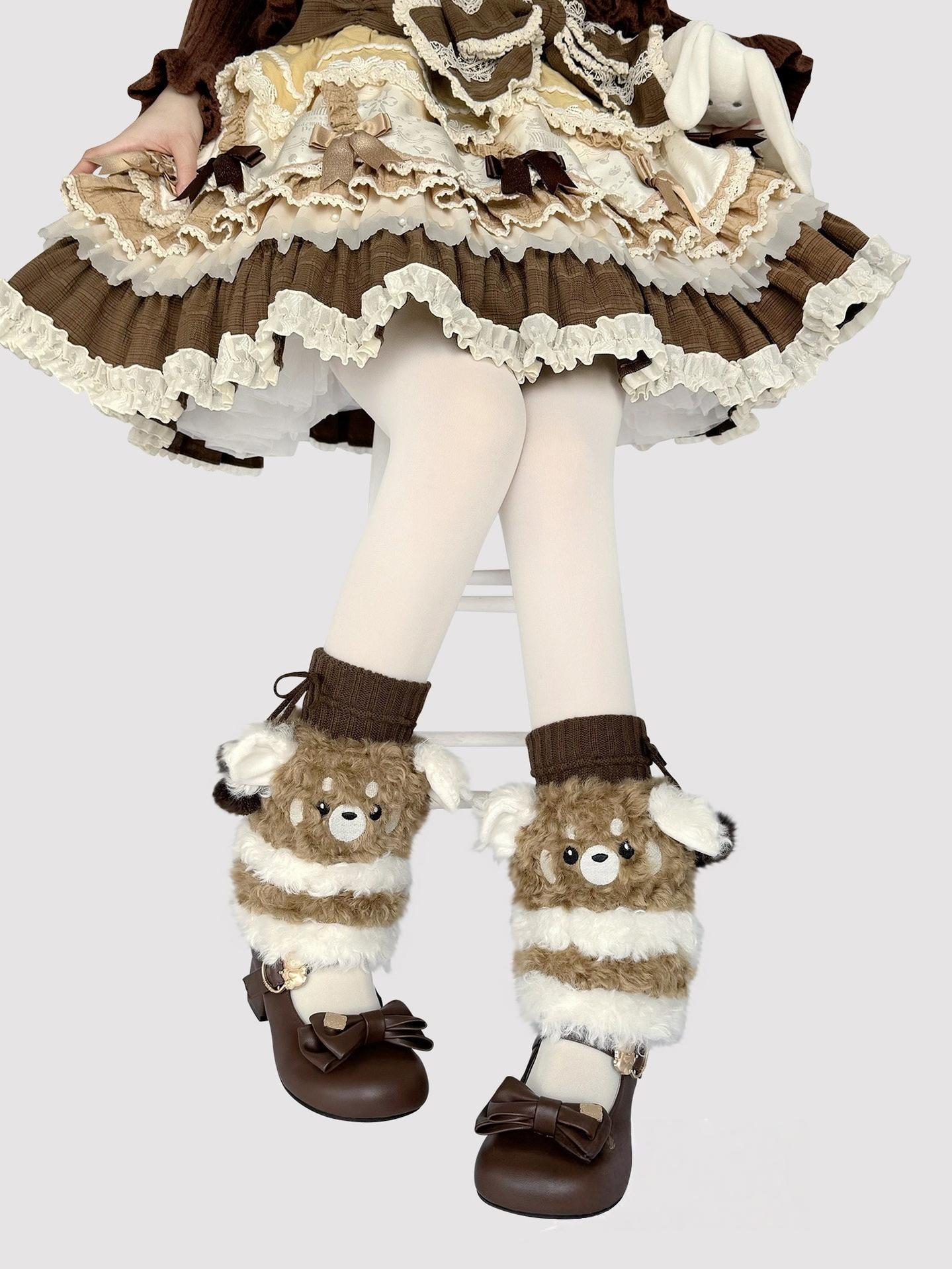 Plush Winter Kawaii Lolita Leg Warmers, Bear-shaped