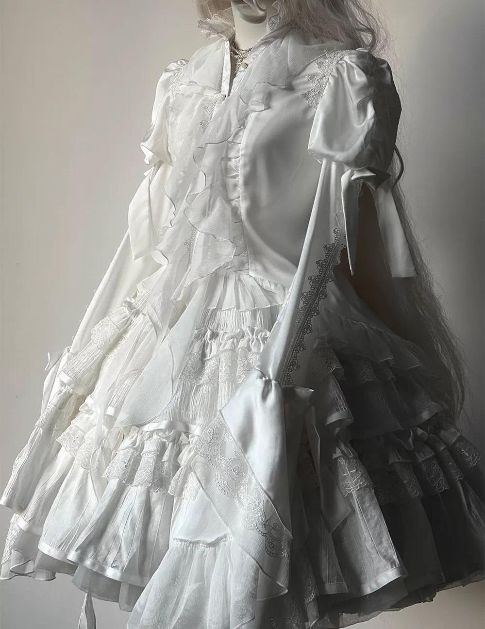 Dragon Bone - Gothic Lolita Blouse, Irregular Swallowtail Flounce Hem