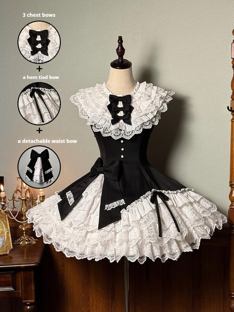 Alice Girl~Arrogant Miss~Sweet Lolita Jumper Dress with Tiered Lace Dress (L M S XL XS) 41484:700000