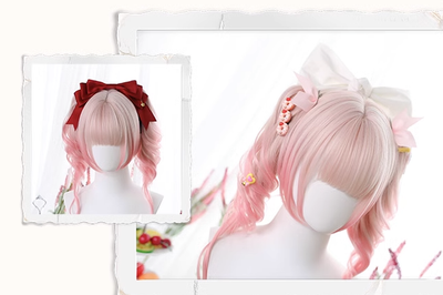 Dalao Home~Sweet Lolita Gradient Peach Pink Long Curly Wig   