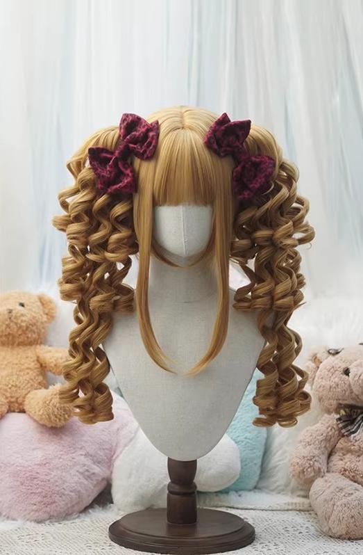 Old School Lolita See-through Bangs Wig, Curly Ponytails