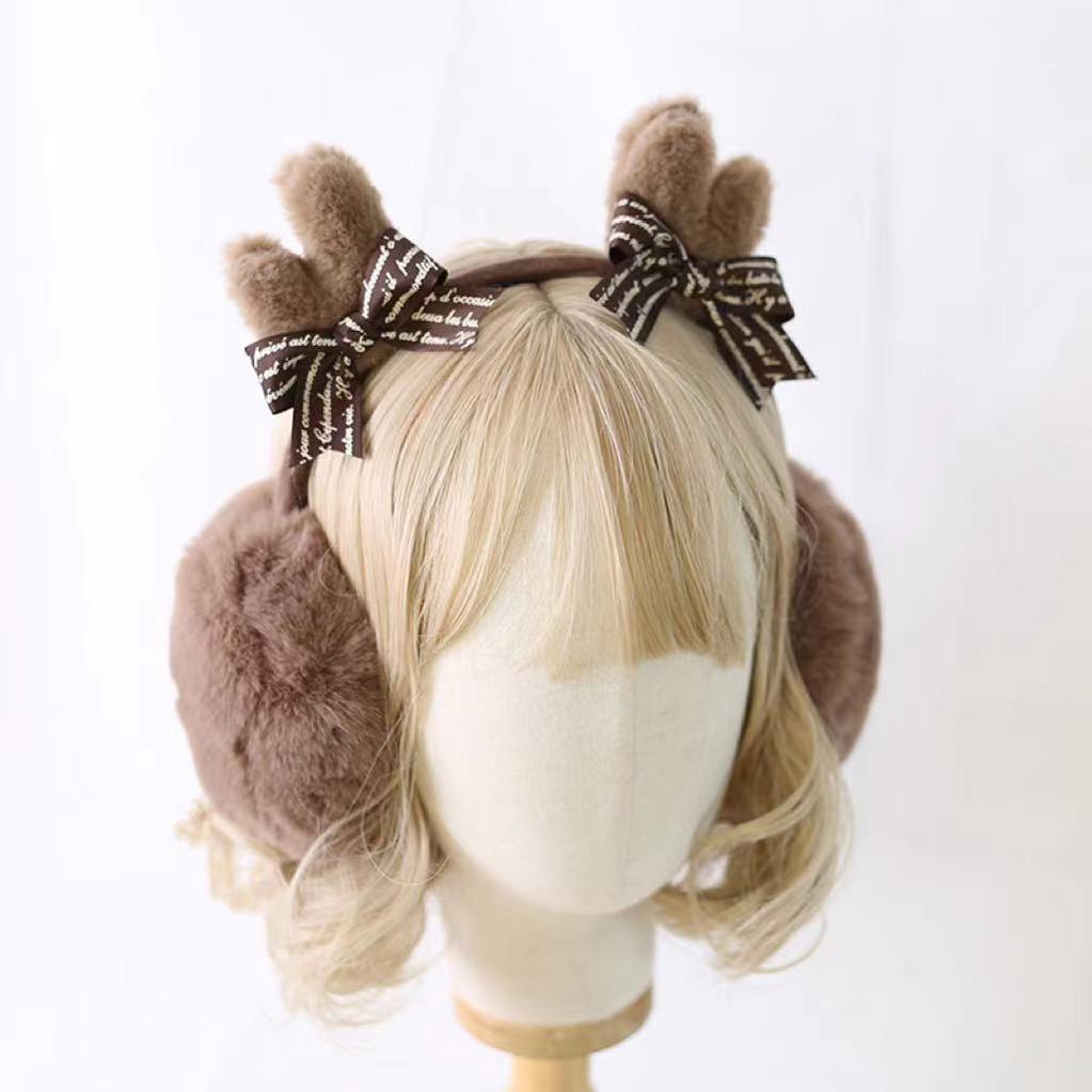 Xiaogui - Christmas Lolita Earmuffs Antlers Ear Protectors Winter Earflap