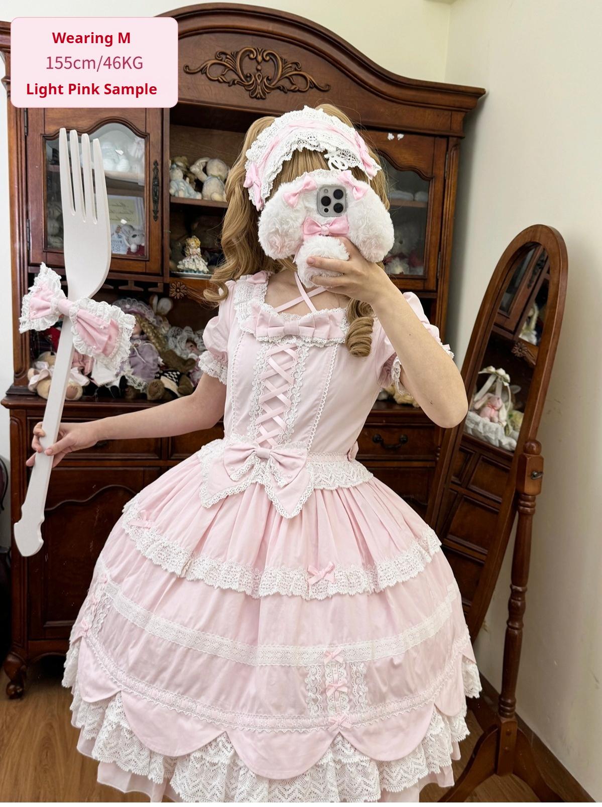 AerialCat~Cream Petals~Old School Lolita OP Tiered Ruffles Cotton Dress 42762:752800