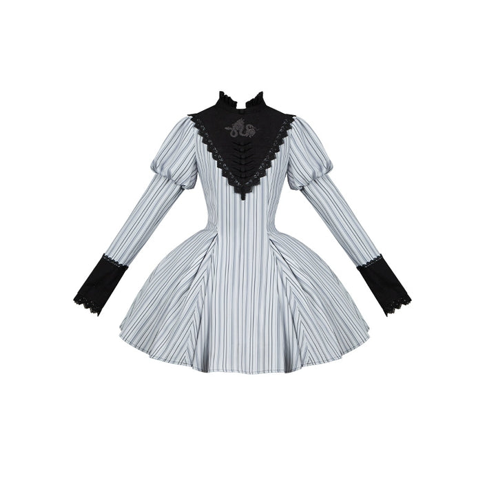 With PUJI~Nocturne SP~Striped Gothic Lolita OP Twin Lolita Dress with Apron (L M S XL) 42192:731221