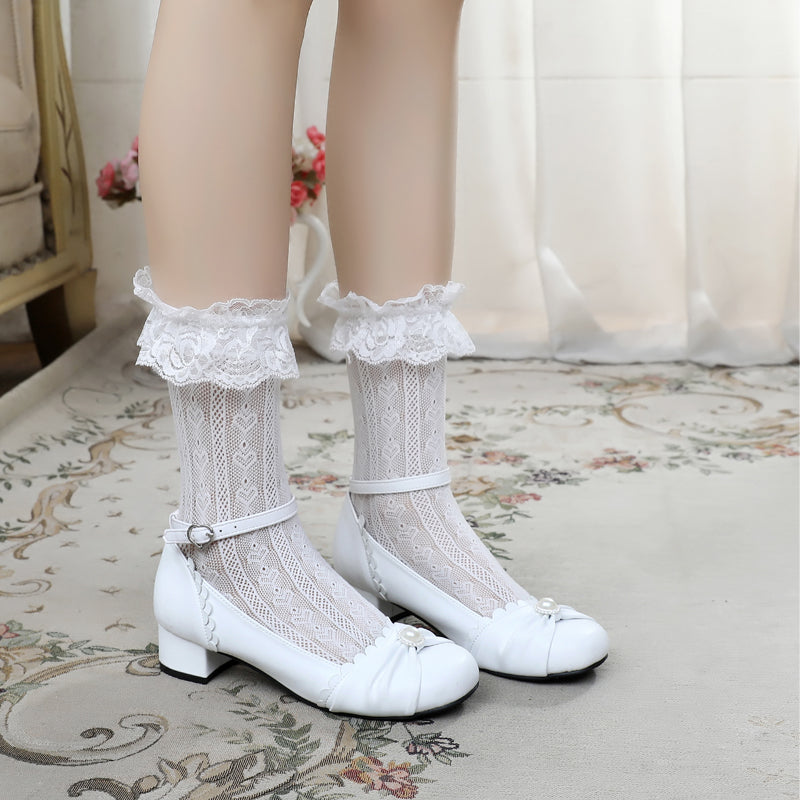 Sosic~Shell Dew~Sweet Lolita Bow  Round Toe Shoes 33 white 